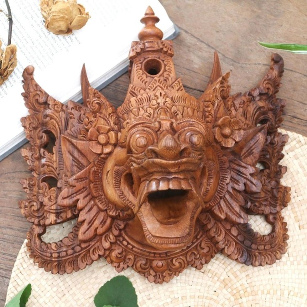 Bold Natural Wood Mask of the Balinese Monkey King 'Epic Monkey King'