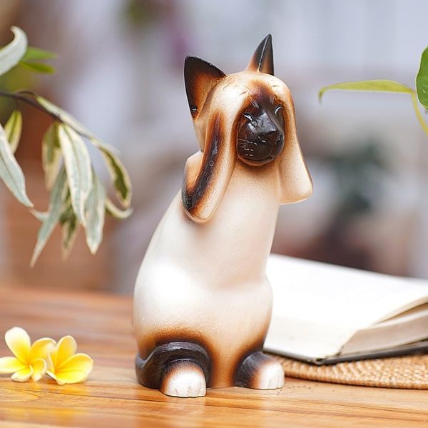 Alternate image for Handcrafted Albesia Wood Sculpture See No Evil Siamese Cat