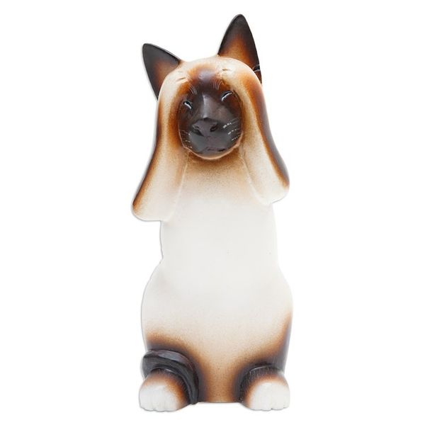 Alternate image for Handcrafted Albesia Wood Sculpture See No Evil Siamese Cat