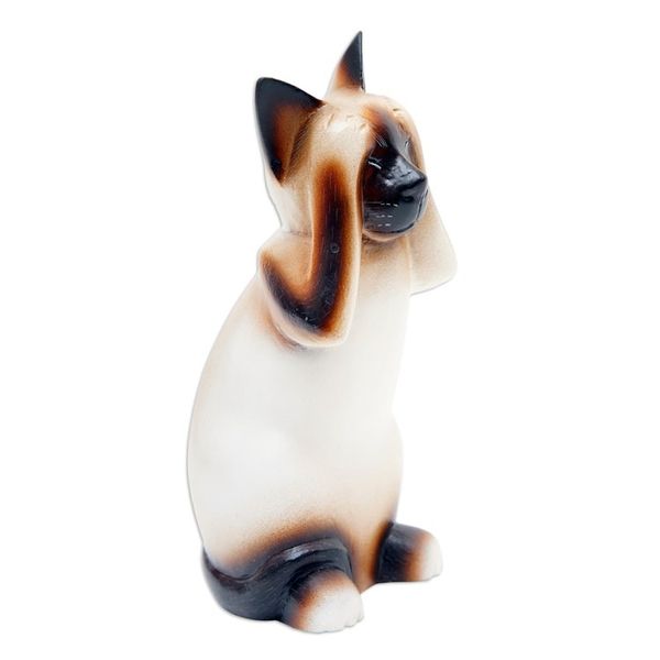 Alternate image for Handcrafted Albesia Wood Sculpture See No Evil Siamese Cat