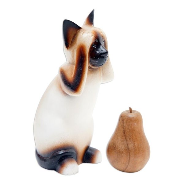 Alternate image for Handcrafted Albesia Wood Sculpture See No Evil Siamese Cat