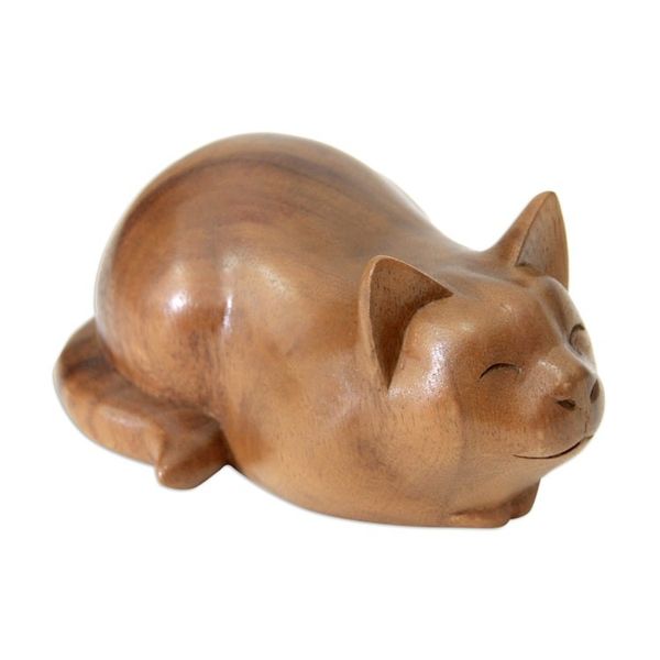 Alternate image for Carved Wood Animal Sculpture Kitty Cat Bliss