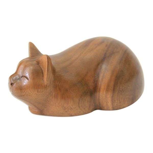 Alternate image for Carved Wood Animal Sculpture Kitty Cat Bliss