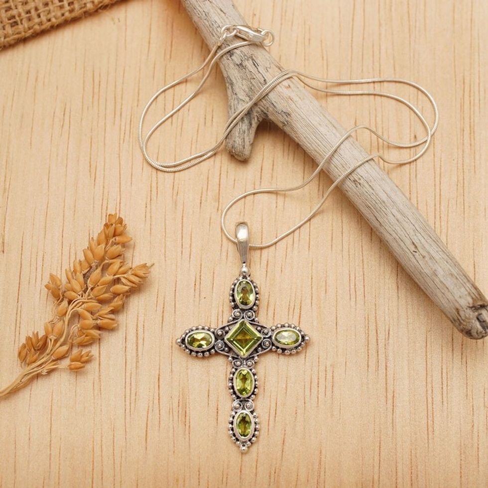 Religious Peridot Necklace 'Sacred Cross'