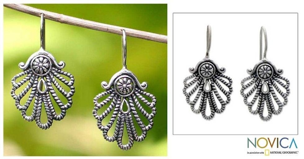 Sterling silver drop earrings 'Silver Fan'