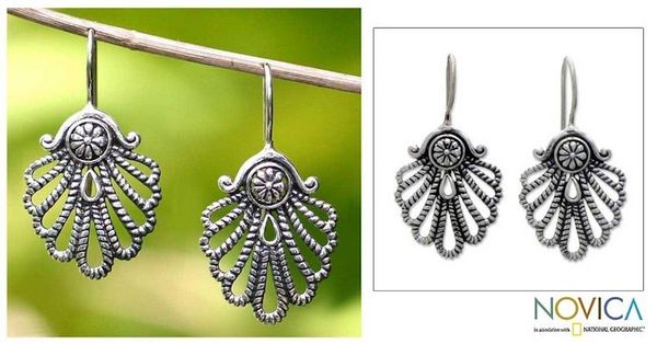 Alternate image for Sterling silver drop earrings Silver Fan