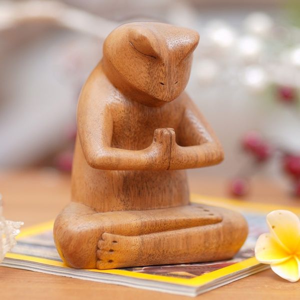 Alternate image for Carved Wood Sculpture Asana Pose Yoga Frog