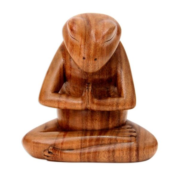 Alternate image for Carved Wood Sculpture Asana Pose Yoga Frog