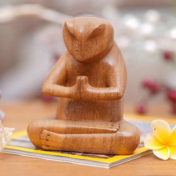 Alternate image for Carved Wood Sculpture Asana Pose Yoga Frog