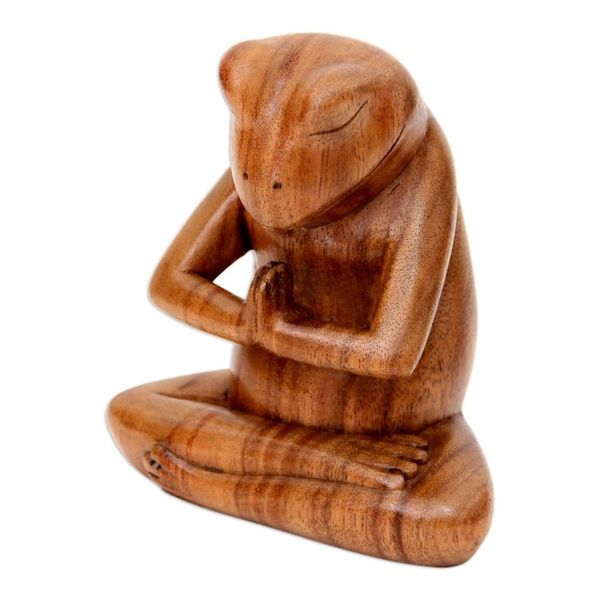 Alternate image for Carved Wood Sculpture Asana Pose Yoga Frog