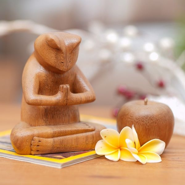 Alternate image for Carved Wood Sculpture Asana Pose Yoga Frog