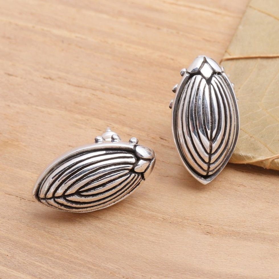Sterling silver button earrings 'Scarab'
