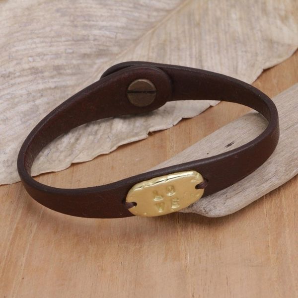 Alternate image for Handmade Leather Wristband Bracelet Formed by Love