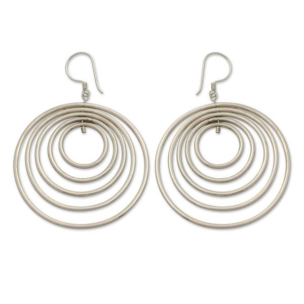 Alternate image for Concentric Circle Handcrafted Dangle Earrings in Silver 925 Five Haloes