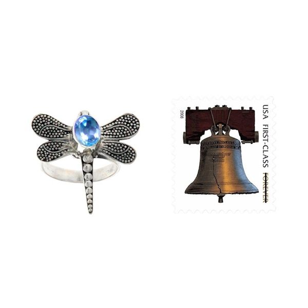 Alternate image for Unique Blue Topaz and Silver Cocktail Ring Gossamer Dragonfly