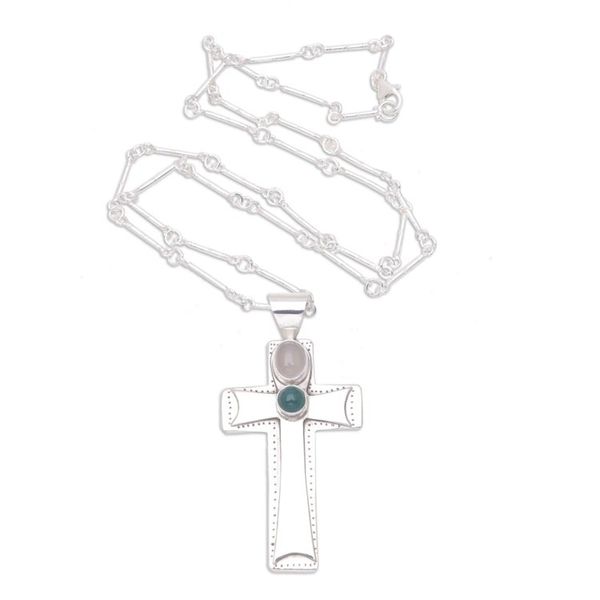 Alternate image for Moonstone and agate cross necklace Faith Cross