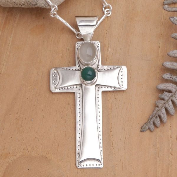 Alternate image for Moonstone and agate cross necklace Faith Cross