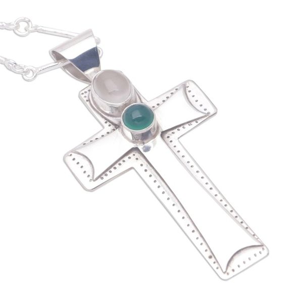 Alternate image for Moonstone and agate cross necklace Faith Cross