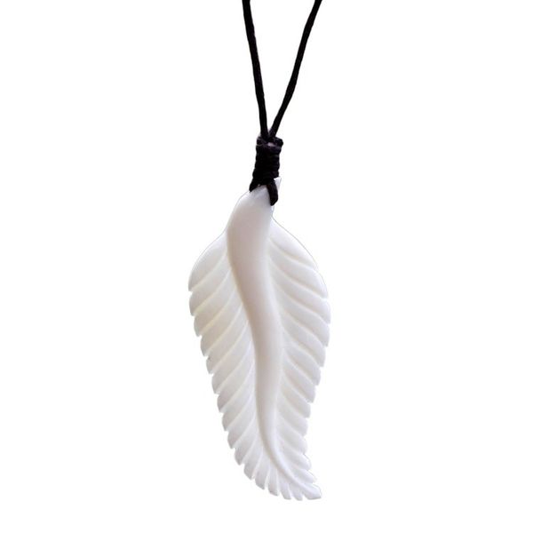 Alternate image for Hand Carved Cow Bone Pendant Necklace Javanese Fern