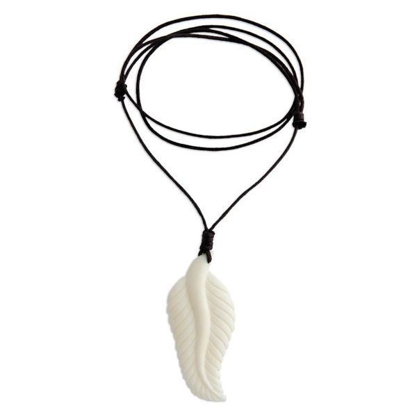 Alternate image for Hand Carved Cow Bone Pendant Necklace Javanese Fern