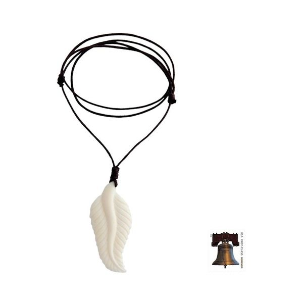 Alternate image for Hand Carved Cow Bone Pendant Necklace Javanese Fern