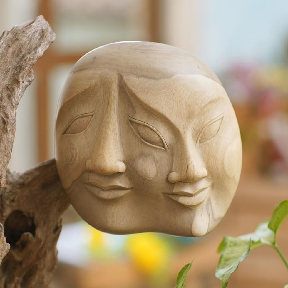 Indonesian Hibiscus Wood Mask 'Two Dimensions'