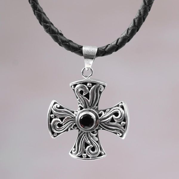 Alternate image for Mens Sterling Silver and Garnet Cross Necklace Fire of Faith