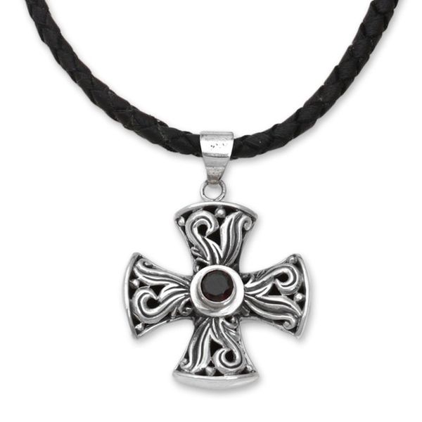Alternate image for Mens Sterling Silver and Garnet Cross Necklace Fire of Faith