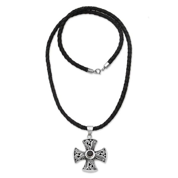 Alternate image for Mens Sterling Silver and Garnet Cross Necklace Fire of Faith