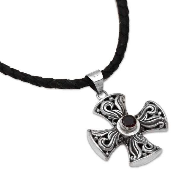 Alternate image for Mens Sterling Silver and Garnet Cross Necklace Fire of Faith