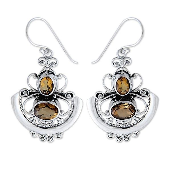 Alternate image for Fair Trade Sterling Silver and Citrine Dangle Earrings Balinese Goddess