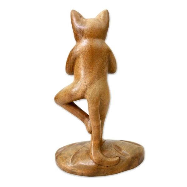 Alternate image for Original Wood Statuette Tree Pose Yoga Cat