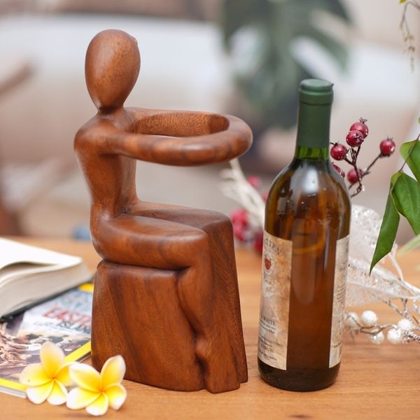 Alternate image for Hand Carved Nude Figure Wine Bottle Holder Embrace