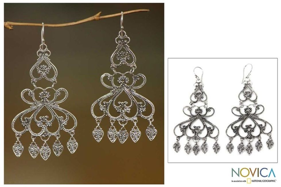 Indonesian Sterling Silver Chandelier Earrings 'Her Elegance'