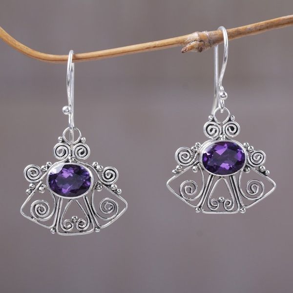 Alternate image for Amethyst dangle earrings Balinese Bell