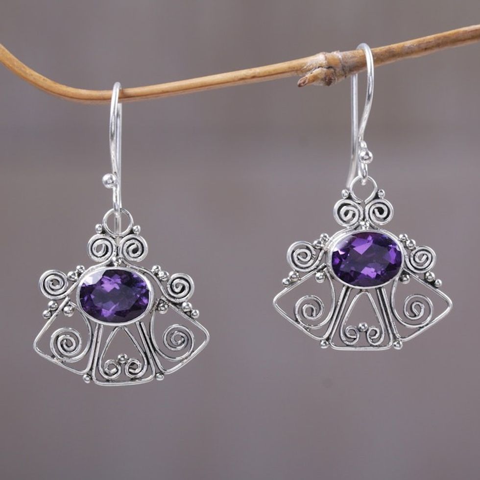 Amethyst dangle earrings 'Balinese Bell'