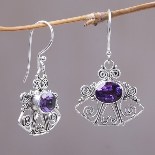 Alternate image for Amethyst dangle earrings Balinese Bell