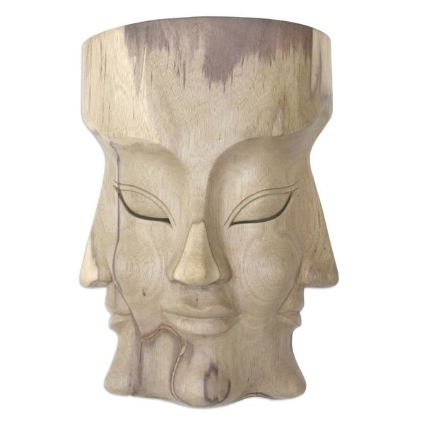 Alternate image for Hand Carved Hibiscus Wood Mask Three Dimensions