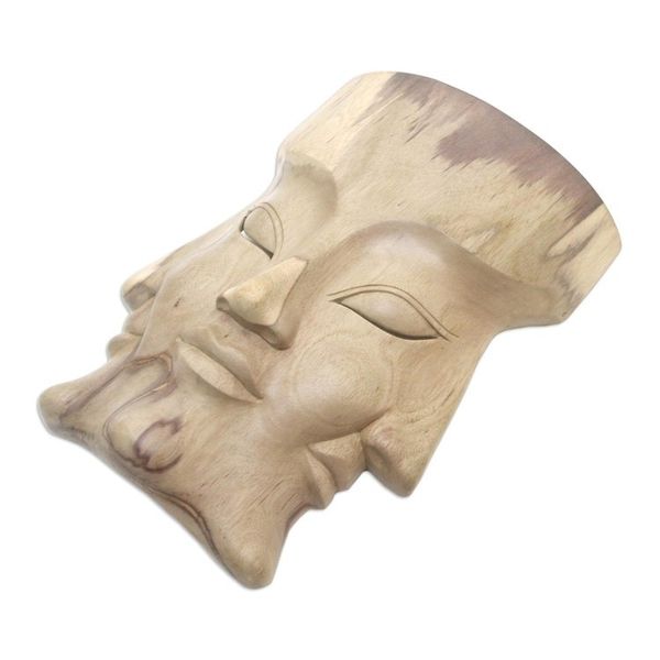 Alternate image for Hand Carved Hibiscus Wood Mask Three Dimensions