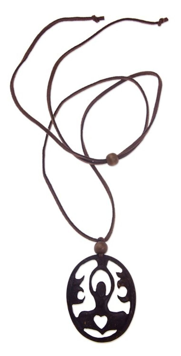 Alternate image for Artisan Crafted Coconut Shell Pendant Necklace Sukhasana Yoga