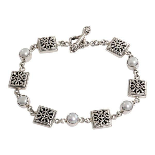 Alternate image for Pearl and Sterling Silver Link Bracelet Paradise Squared