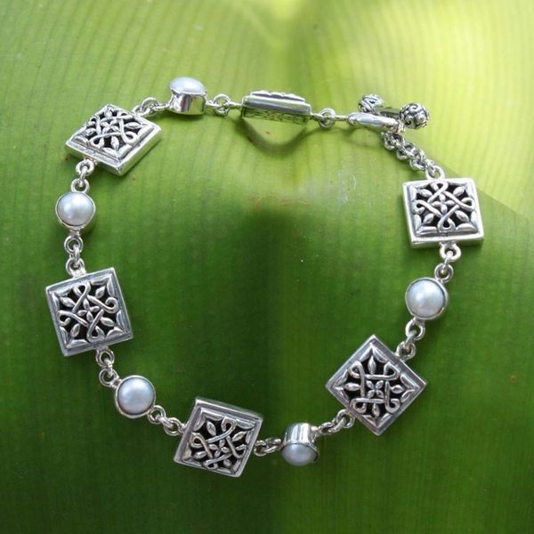 Alternate image for Pearl and Sterling Silver Link Bracelet Paradise Squared