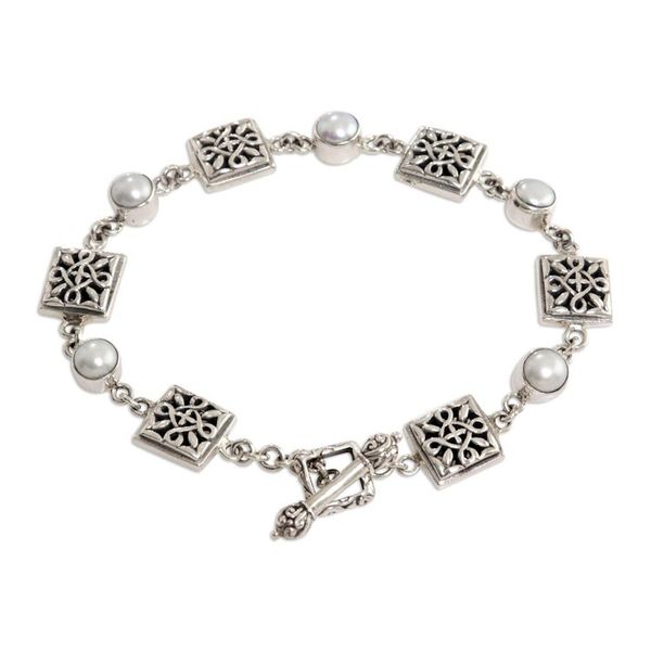 Alternate image for Pearl and Sterling Silver Link Bracelet Paradise Squared