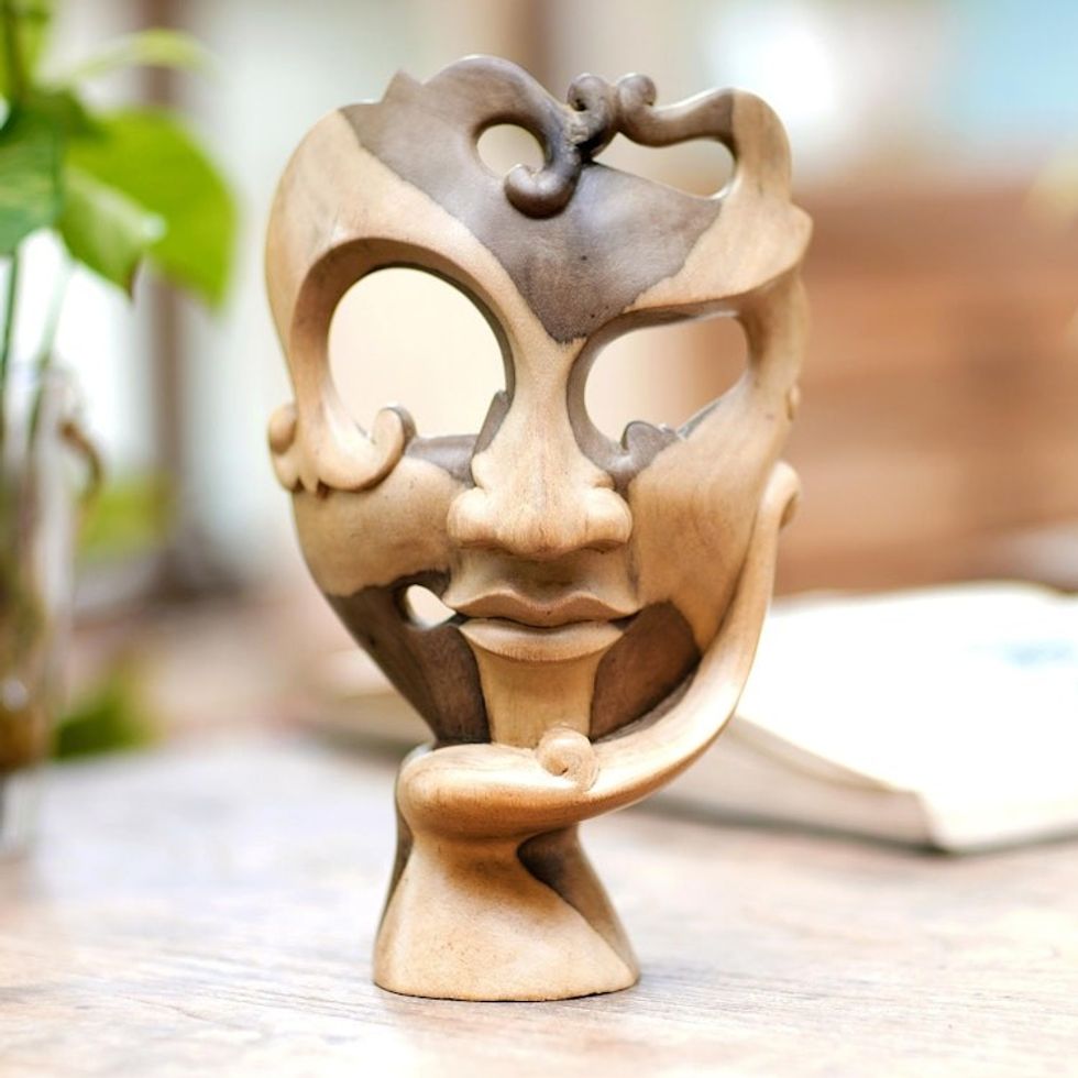 Hibiscus Wood Mask Hand Carved in Indonesia 'Awaiting Him'