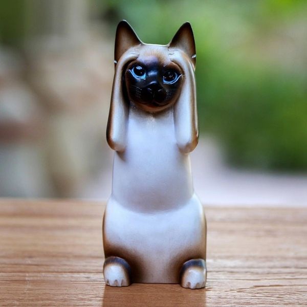 Alternate image for Artisan Crafted Wood Sculpture Hear No Evil Siamese Cat