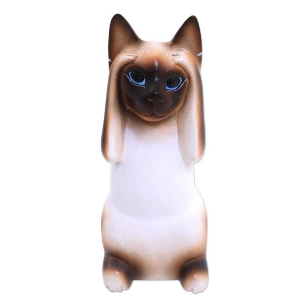 Alternate image for Artisan Crafted Wood Sculpture Hear No Evil Siamese Cat