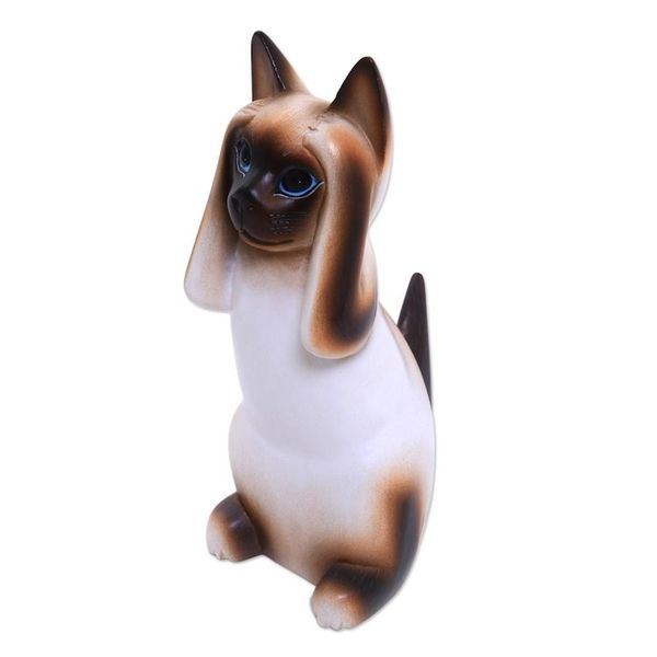 Alternate image for Artisan Crafted Wood Sculpture Hear No Evil Siamese Cat