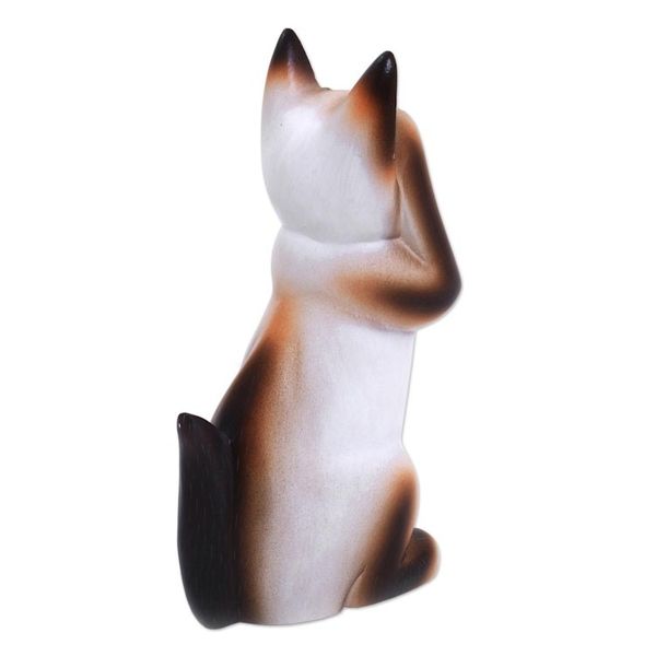 Alternate image for Artisan Crafted Wood Sculpture Hear No Evil Siamese Cat