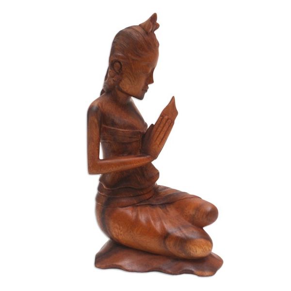 Alternate image for Wood statuette Devoted in Prayer