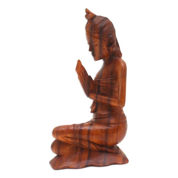 Alternate image for Wood statuette Devoted in Prayer
